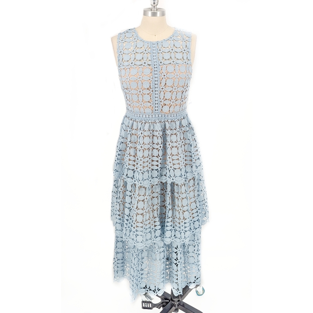 Lulus Floral Crochet Midi Dress Blue M wedding preppy princess coquette girl